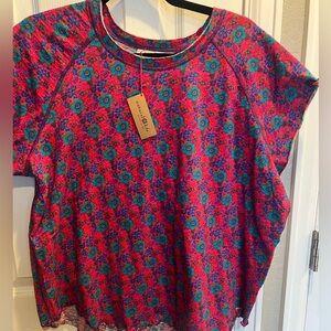 NATURAL LIFE Floral Short Sleeve Top - Pink and Blue